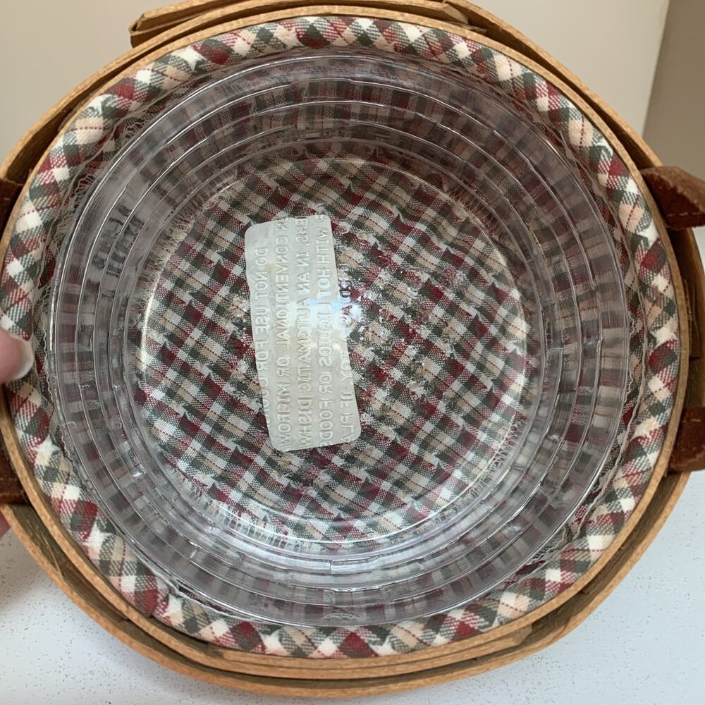 2004 Longaberger 6" Saffron Basket w/leather handles~Plaid Liner~Protector~ - Picture 3 of 5